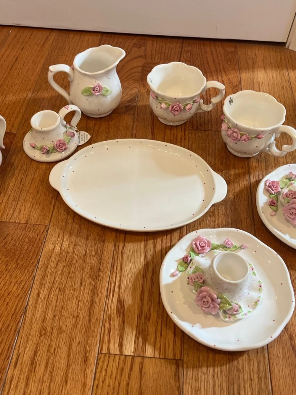 Hand & Heart ceramic children’s tea Set with Pink Rose Appliqués